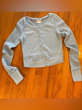 Urban Outfitters out from under Pale Blue Ribbed Button-Front Cardigan  82% poly
